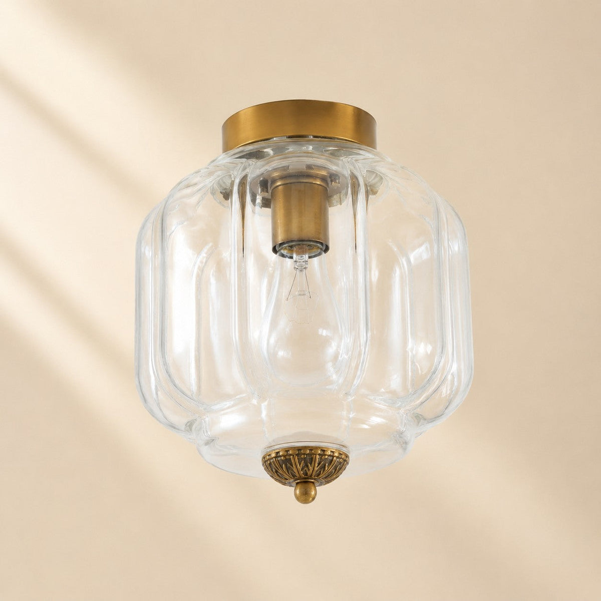 Retro Ribbed Glass Ceiling Light – Flush Mount for Bedrooms