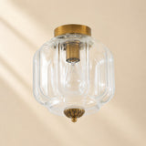 Retro Ribbed Glass Ceiling Light – Flush Mount for Bedrooms