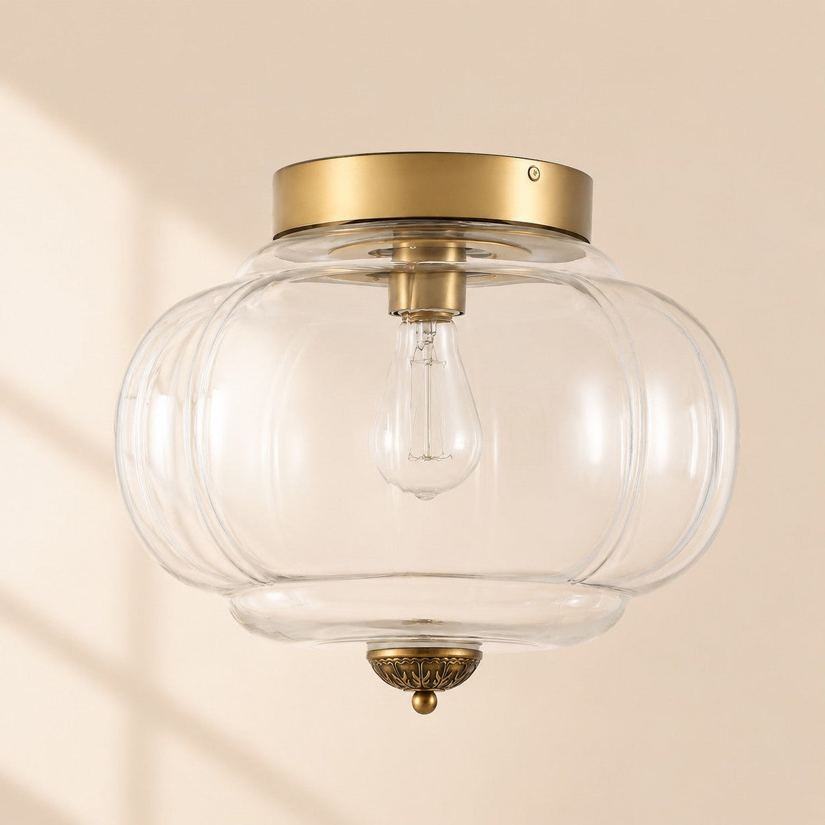 Retro Ribbed Glass Ceiling Light – Flush Mount for Bedrooms