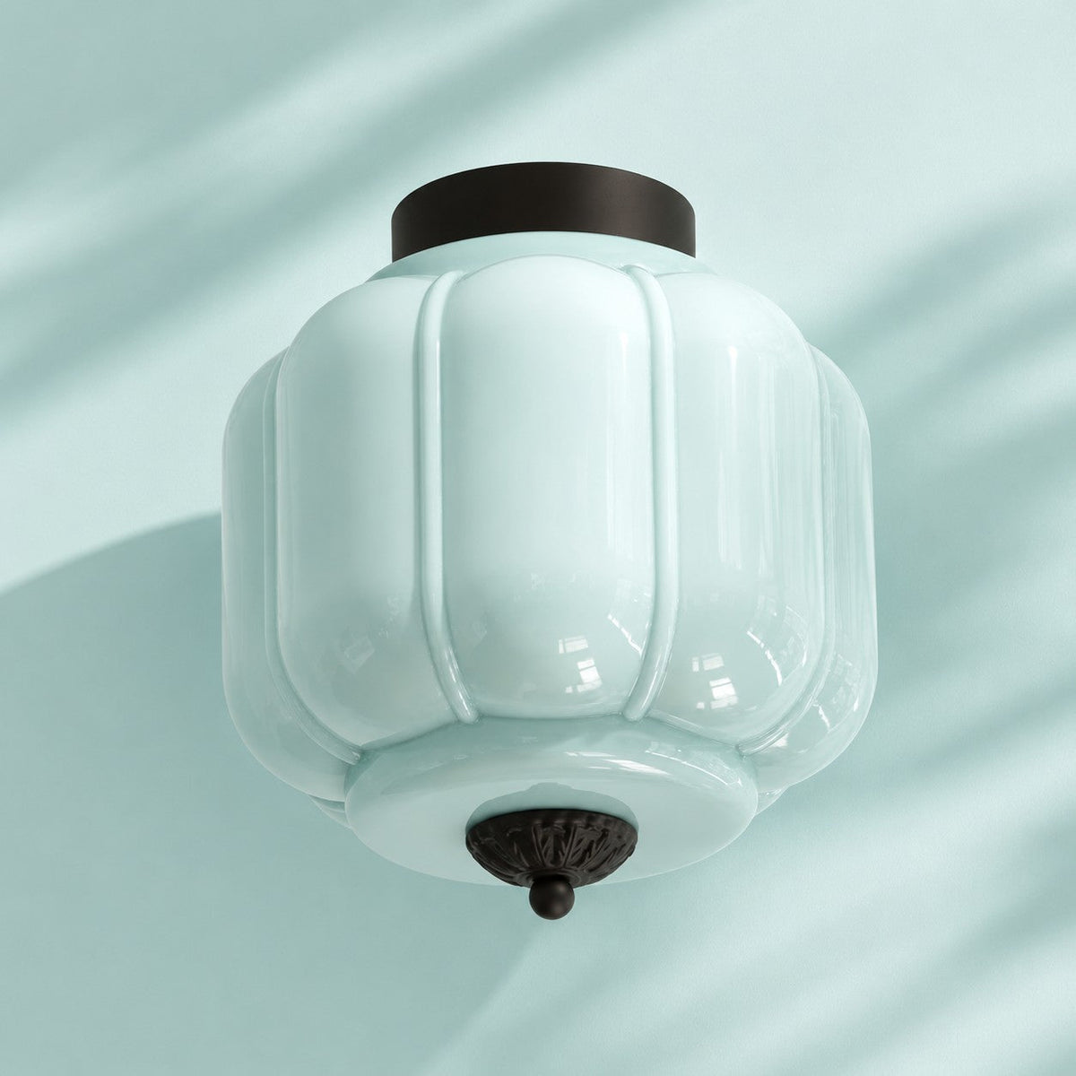 Retro Ribbed Glass Ceiling Light – Flush Mount for Bedrooms