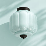 Retro Ribbed Glass Ceiling Light – Flush Mount for Bedrooms