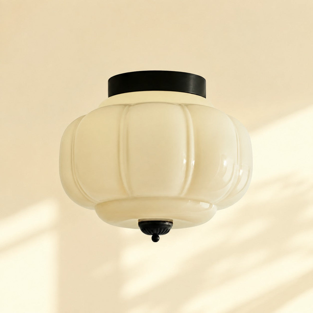 Retro Ribbed Glass Ceiling Light – Flush Mount for Bedrooms