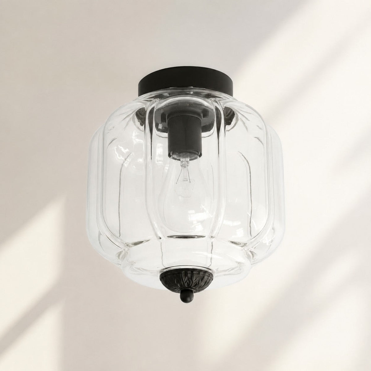 Retro Ribbed Glass Ceiling Light – Flush Mount for Bedrooms
