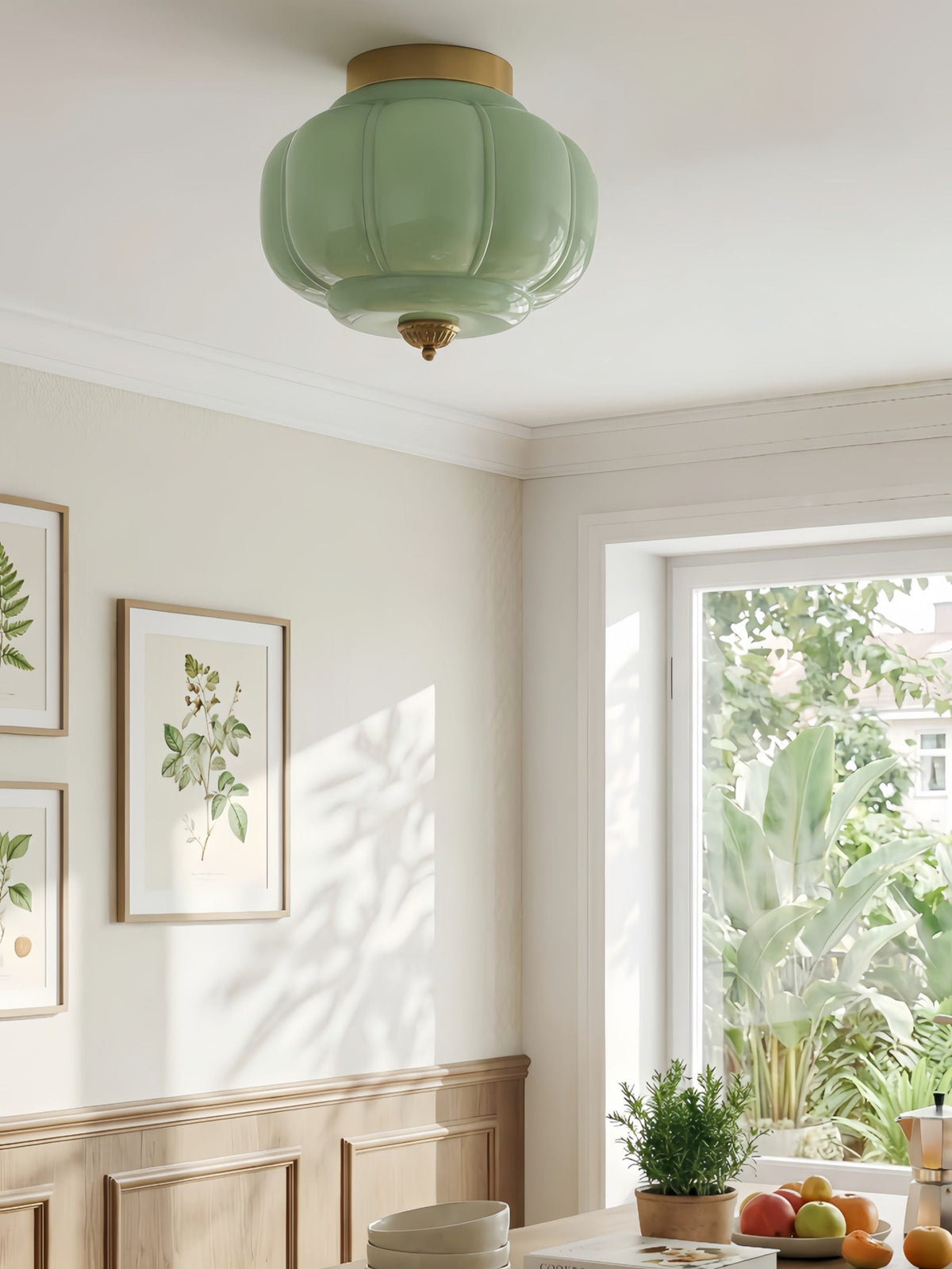 Retro Ribbed Glass Ceiling Light – Flush Mount for Bedrooms
