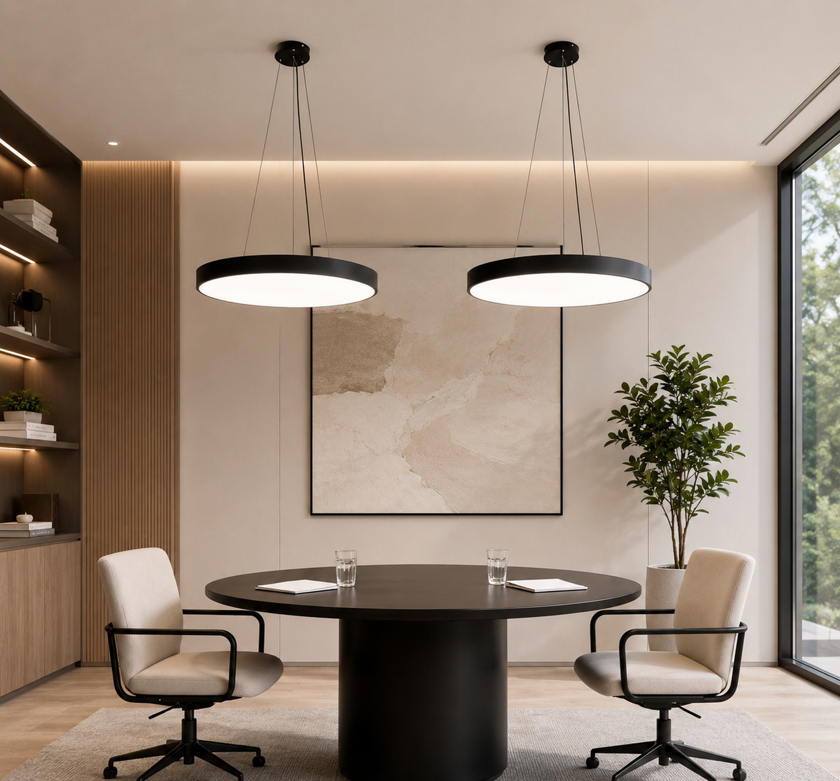 Fenoss LED Ring Pendant Light Modern Hanging Dining Room and Office Chandelier