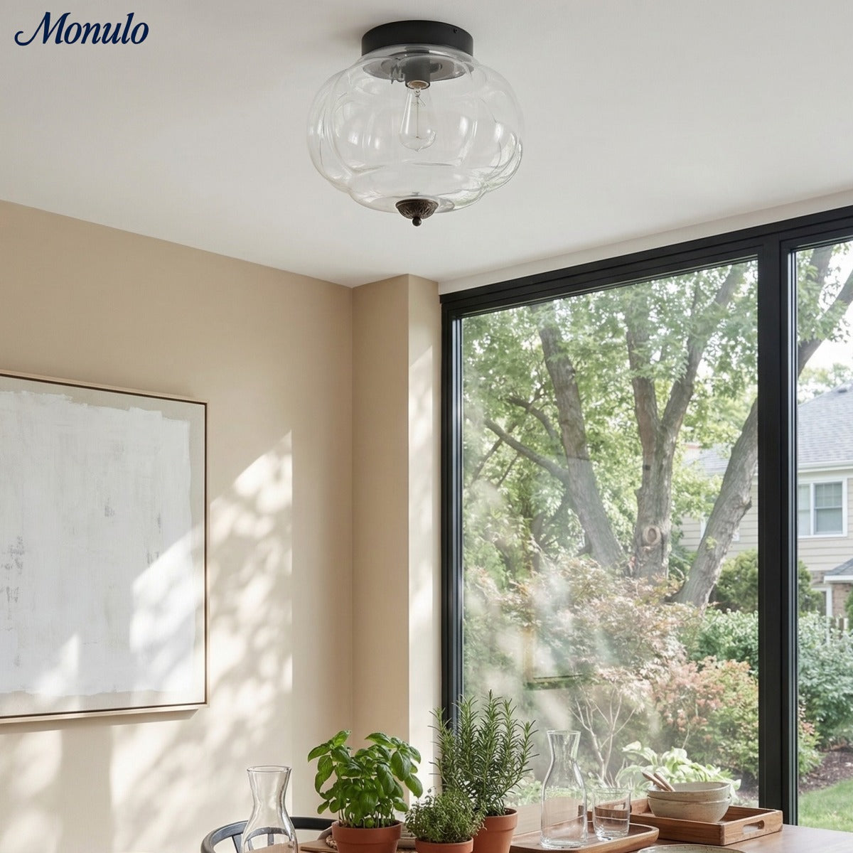 Retro Ribbed Glass Ceiling Light – Flush Mount for Bedrooms
