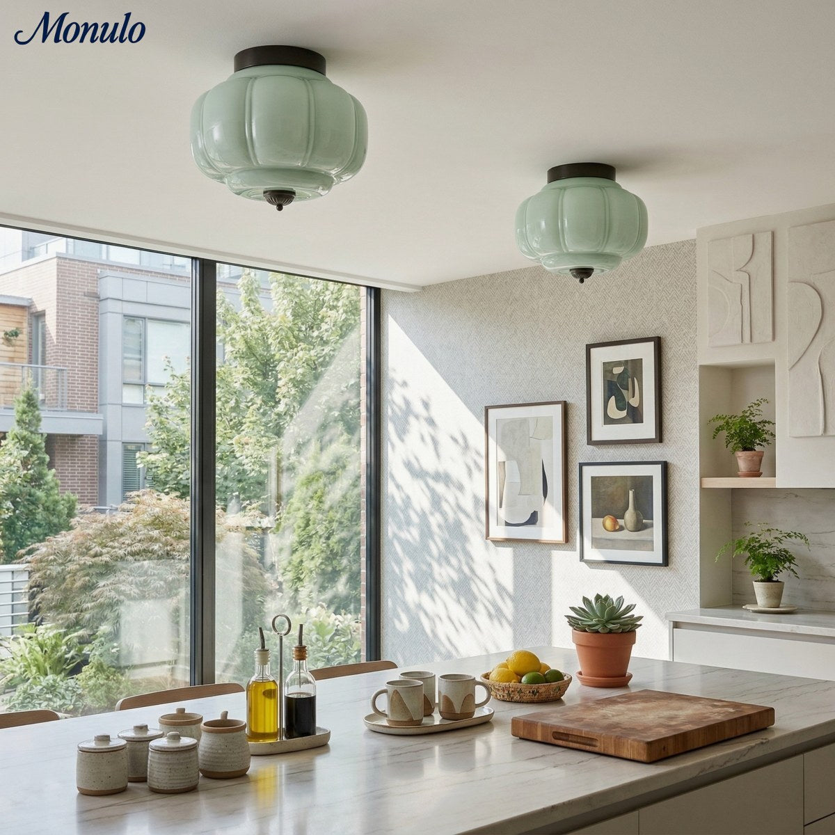 Retro Ribbed Glass Ceiling Light – Flush Mount for Bedrooms