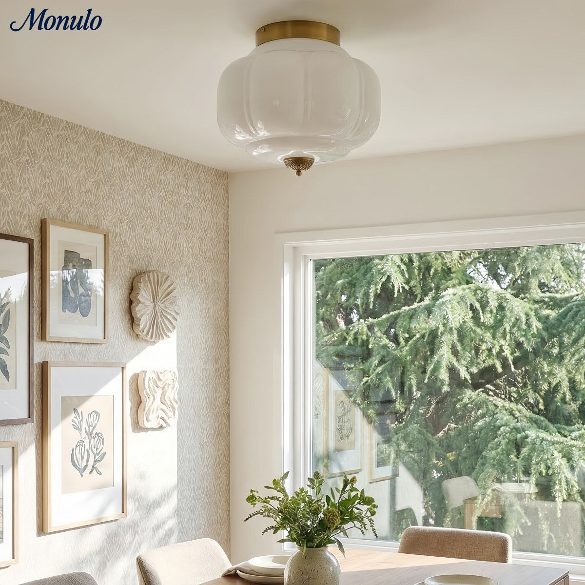 Retro Ribbed Glass Ceiling Light – Flush Mount for Bedrooms
