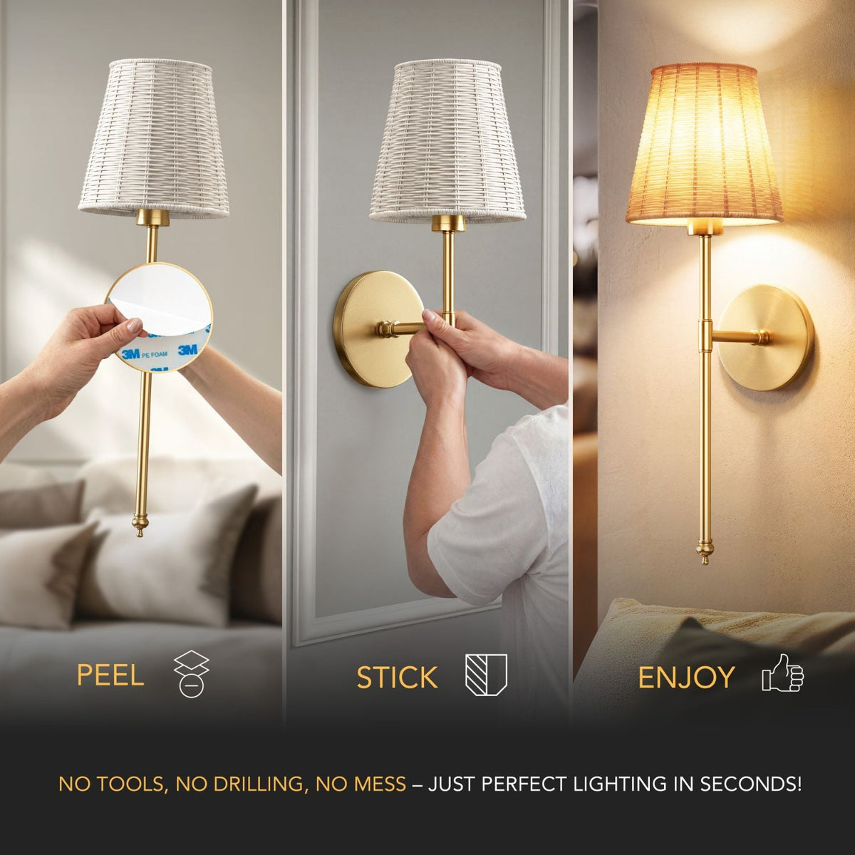 Wireless Wall Sconce – Adhesive Lamp for Bedroom (2 pack)