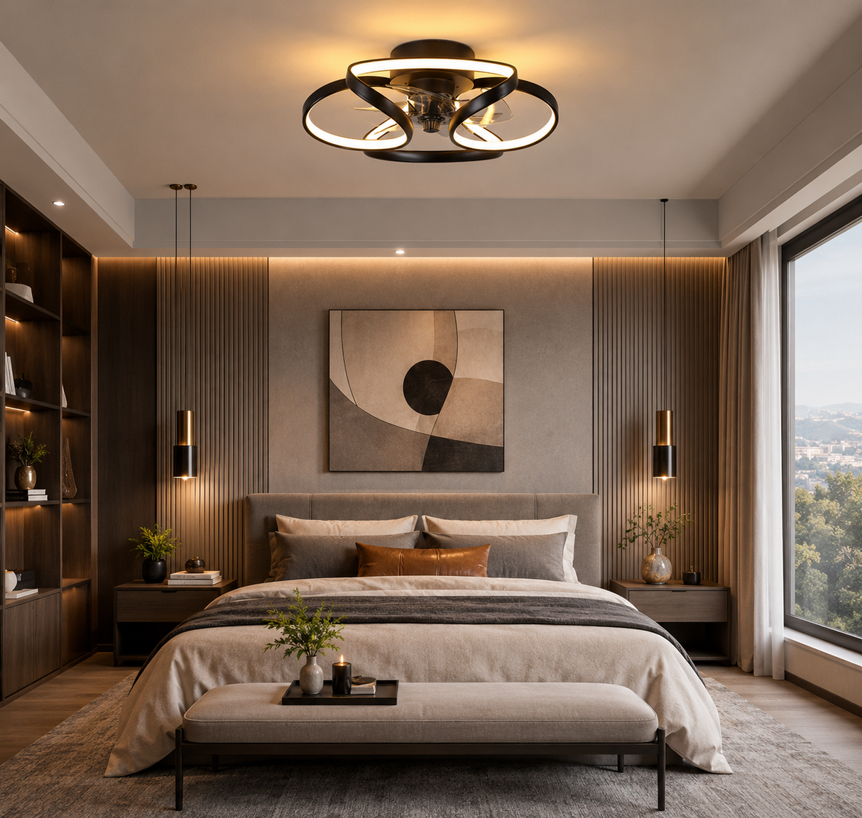 Fenoss Flower Ceiling Fan with Light Modern Flush Mount LED Ceiling Fan with Remote