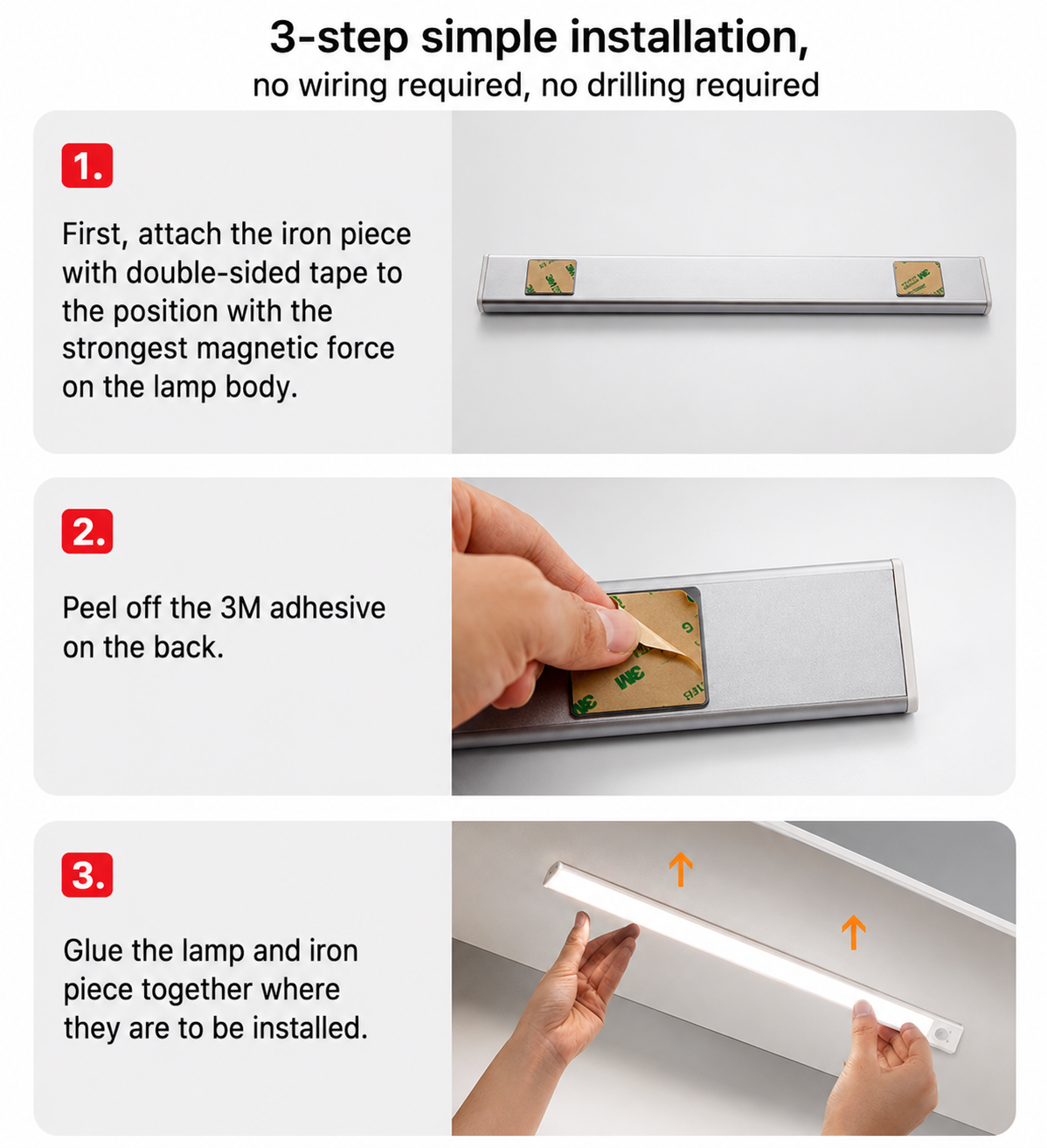 Fenoss Wireless Under Cabinet Light Rechargeable LED Motion Sensor Light