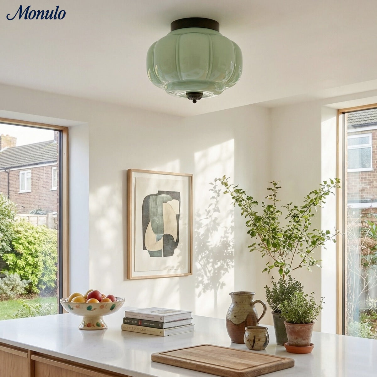 Retro Ribbed Glass Ceiling Light – Flush Mount for Bedrooms