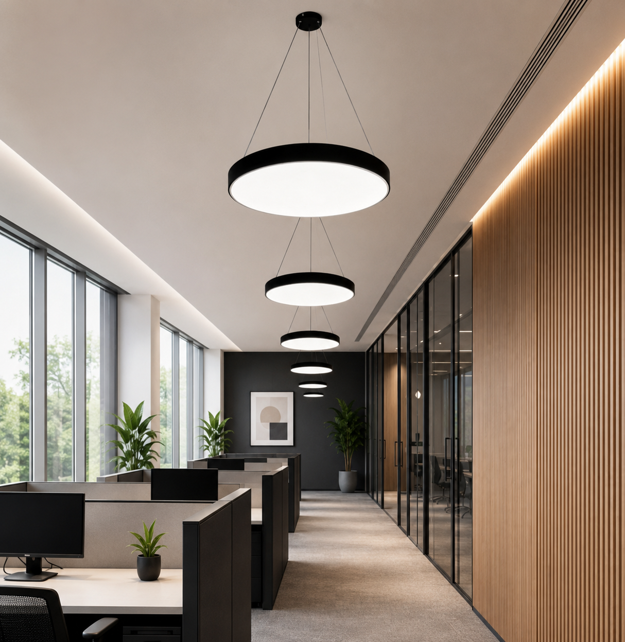 Fenoss LED Ring Pendant Light Modern Hanging Dining Room and Office Chandelier