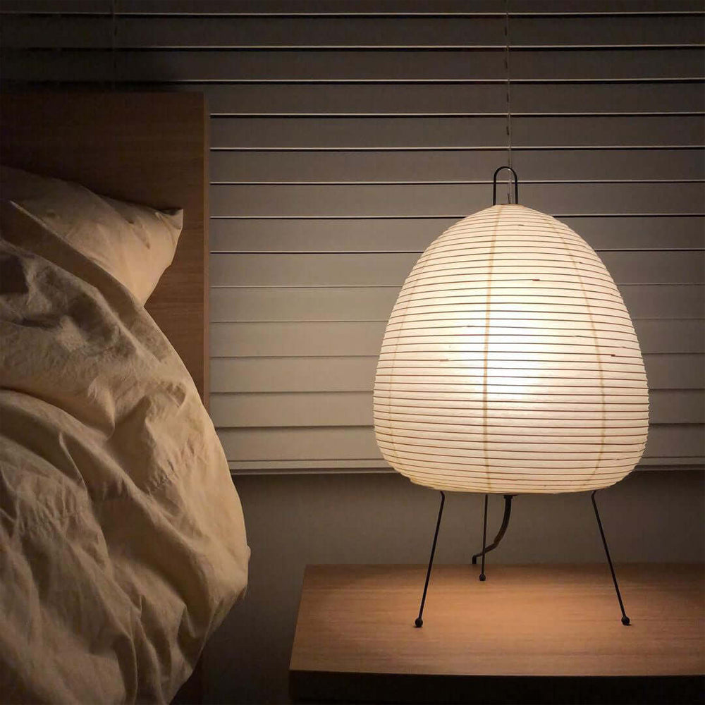 Japandi White Paper Table Lamp – Lantern Shade