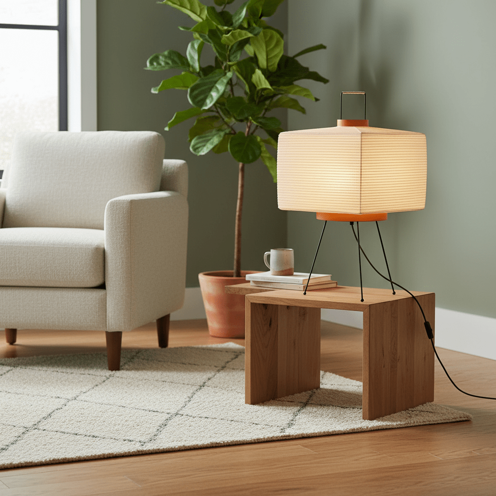 Japandi White Paper Table Lamp – Lantern Shade