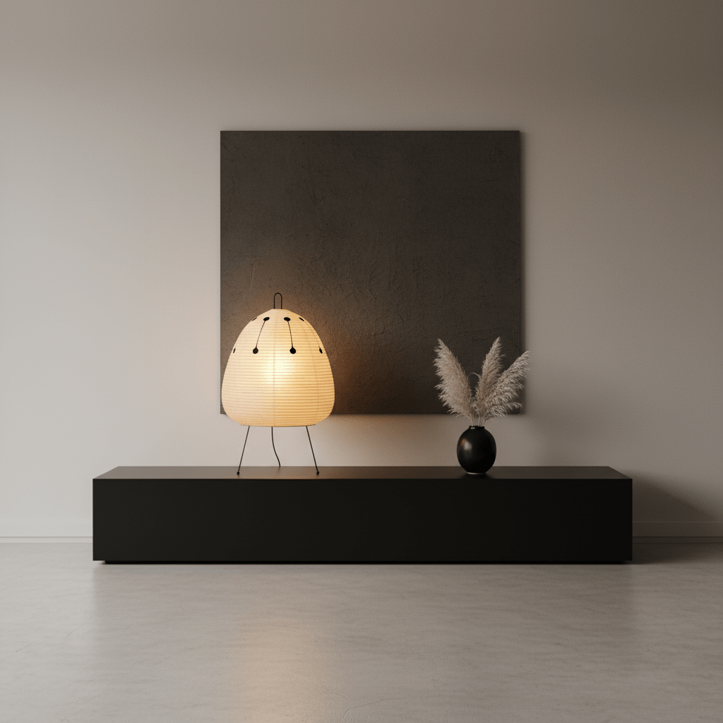 Japandi White Paper Table Lamp – Lantern Shade