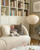 Japandi White Rice Paper Floor Lamp – Bamboo Rib