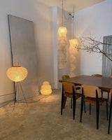 Japandi White Rice Paper Floor Lamp – Bamboo Rib
