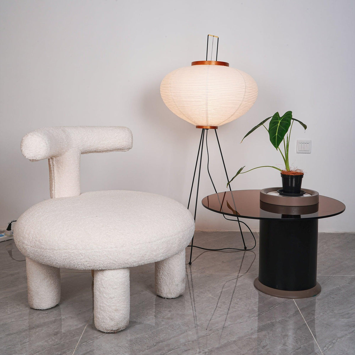 Japandi White Rice Paper Floor Lamp – Bamboo Rib