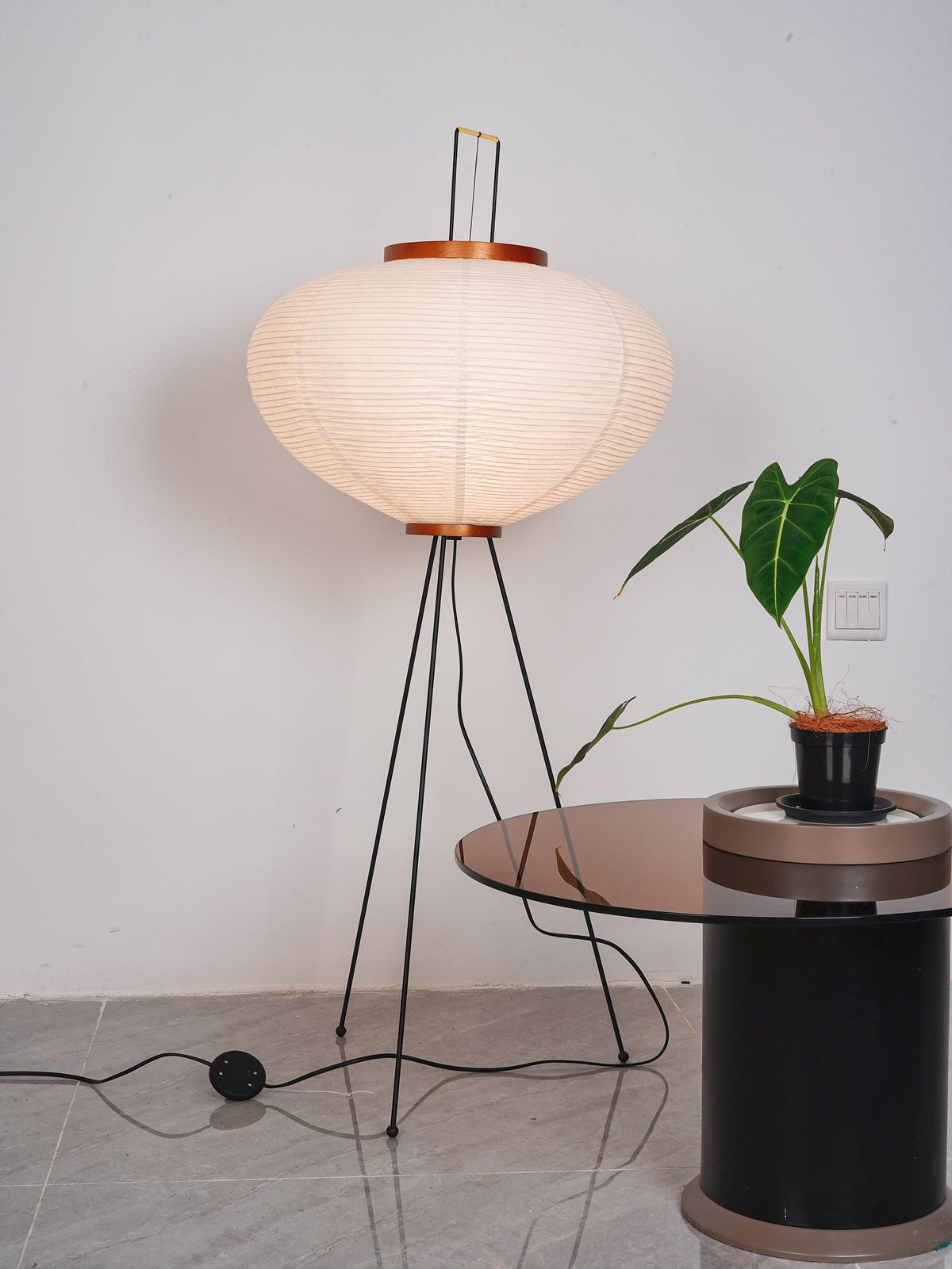 Japandi White Rice Paper Floor Lamp – Bamboo Rib