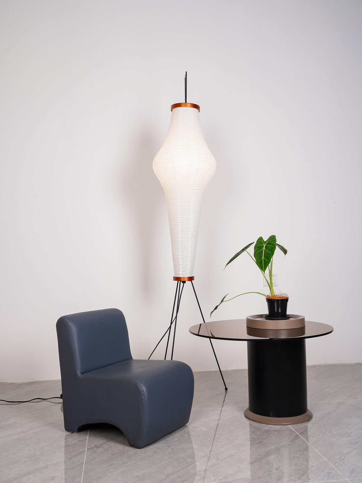 Japandi White Rice Paper Floor Lamp – Bamboo Rib