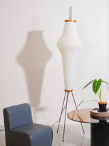 Japandi White Rice Paper Floor Lamp – Bamboo Rib