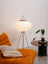 Japandi White Rice Paper Floor Lamp – Bamboo Rib