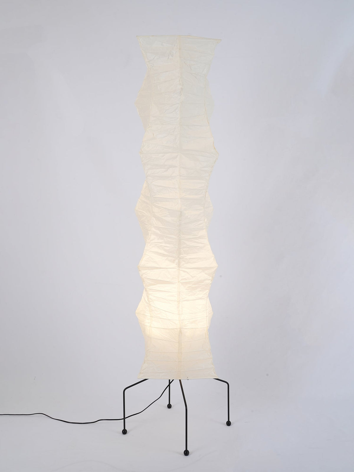 Japandi White Rice Paper Floor Lamp – Bamboo Rib