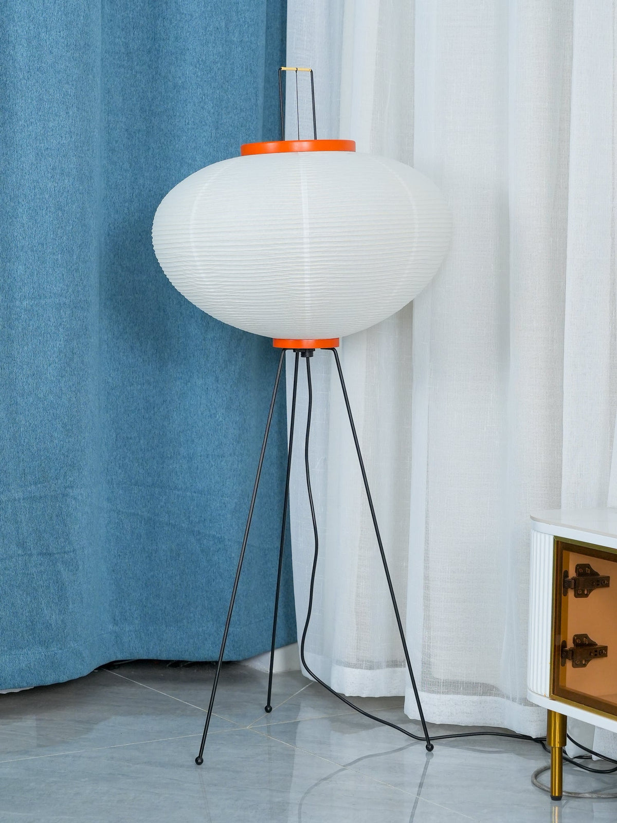 Japandi White Rice Paper Floor Lamp – Bamboo Rib