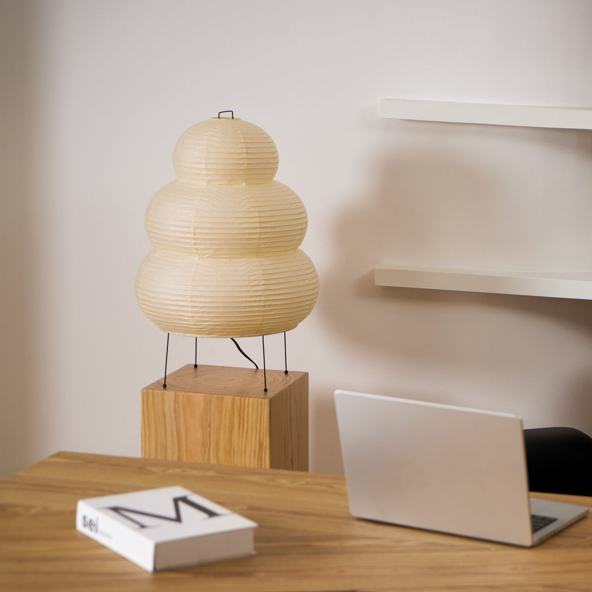 Japandi White Paper Table Lamp – Lantern Shade