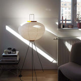 Japandi White Rice Paper Floor Lamp – Bamboo Rib