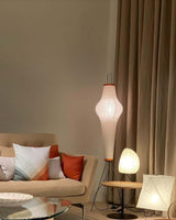 Japandi White Rice Paper Floor Lamp – Bamboo Rib