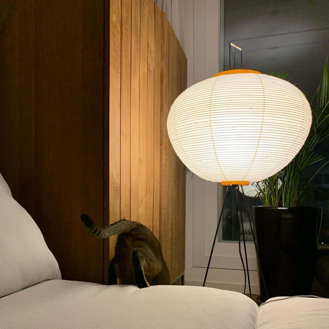 Japandi White Rice Paper Floor Lamp – Bamboo Rib