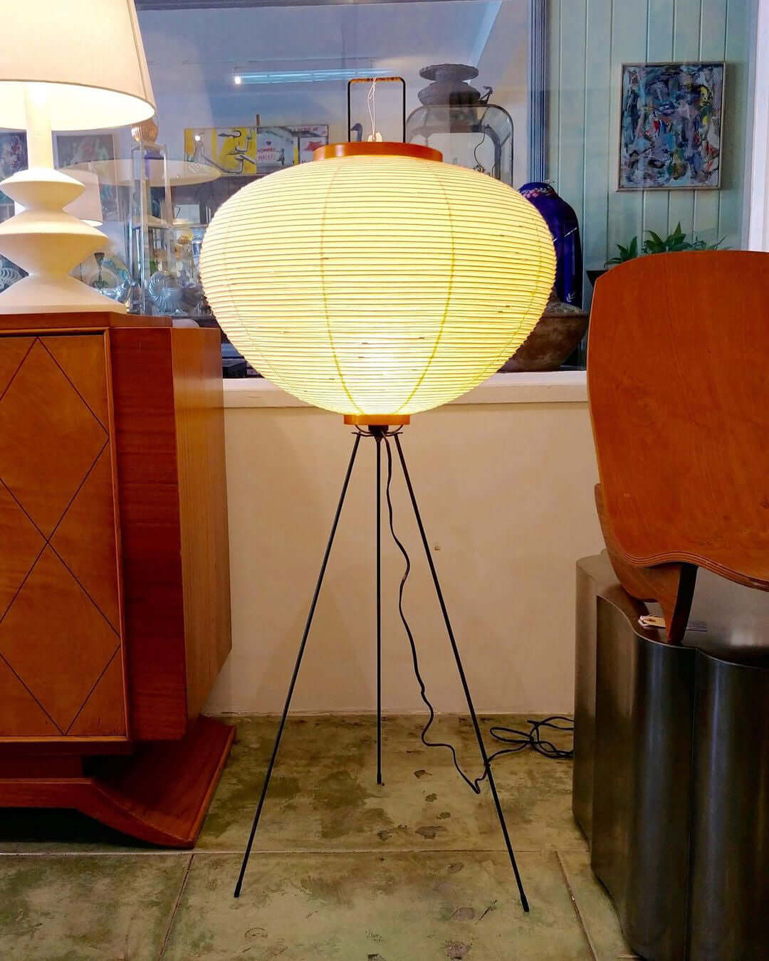 Japandi White Rice Paper Floor Lamp – Bamboo Rib
