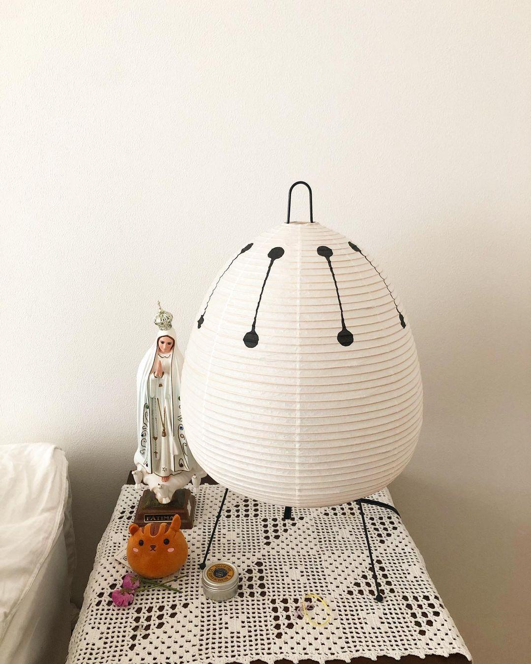 Japandi White Paper Table Lamp – Lantern Shade