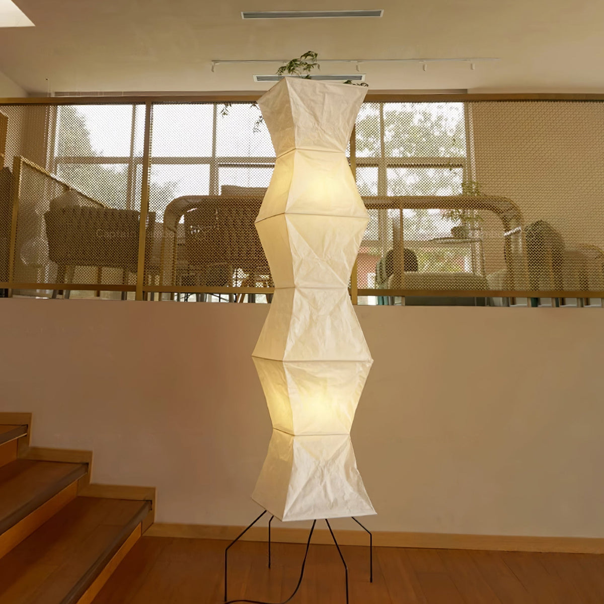 Japandi White Rice Paper Floor Lamp – Bamboo Rib