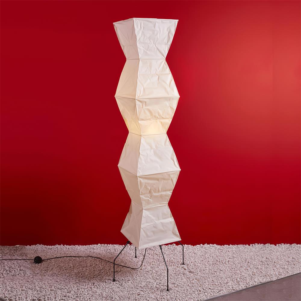 Japandi White Rice Paper Floor Lamp – Bamboo Rib