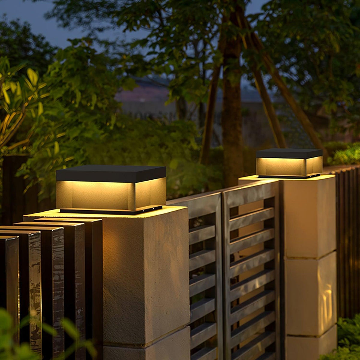 Modern Grey Box Post Light – Solar Pillar Light for Gate