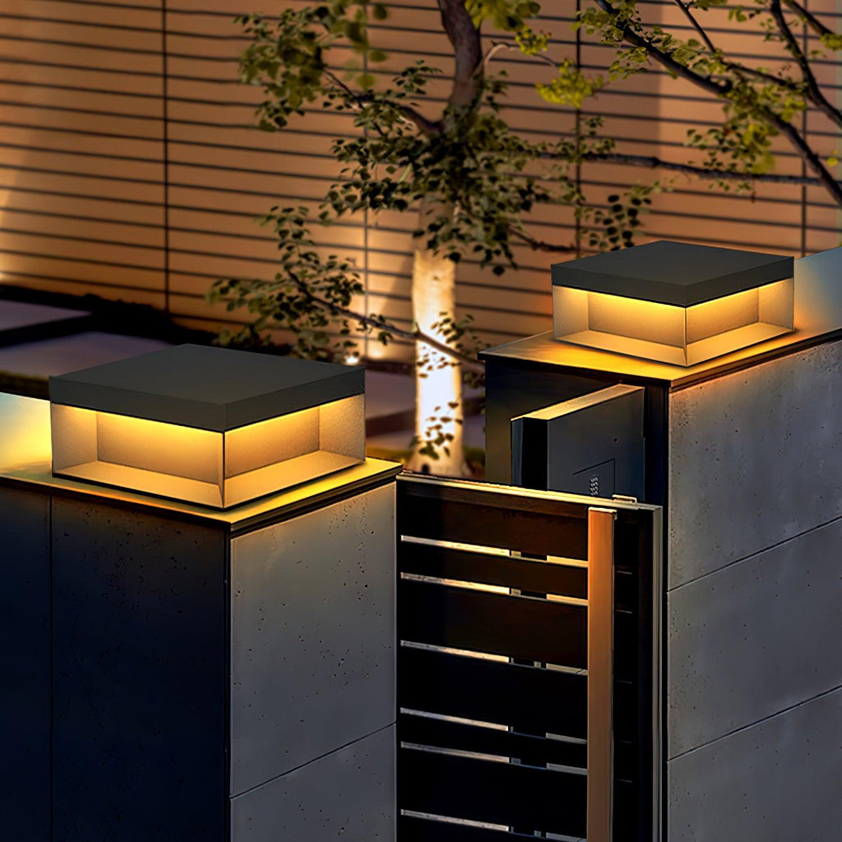 Modern Grey Box Post Light – Solar Pillar Light for Gate