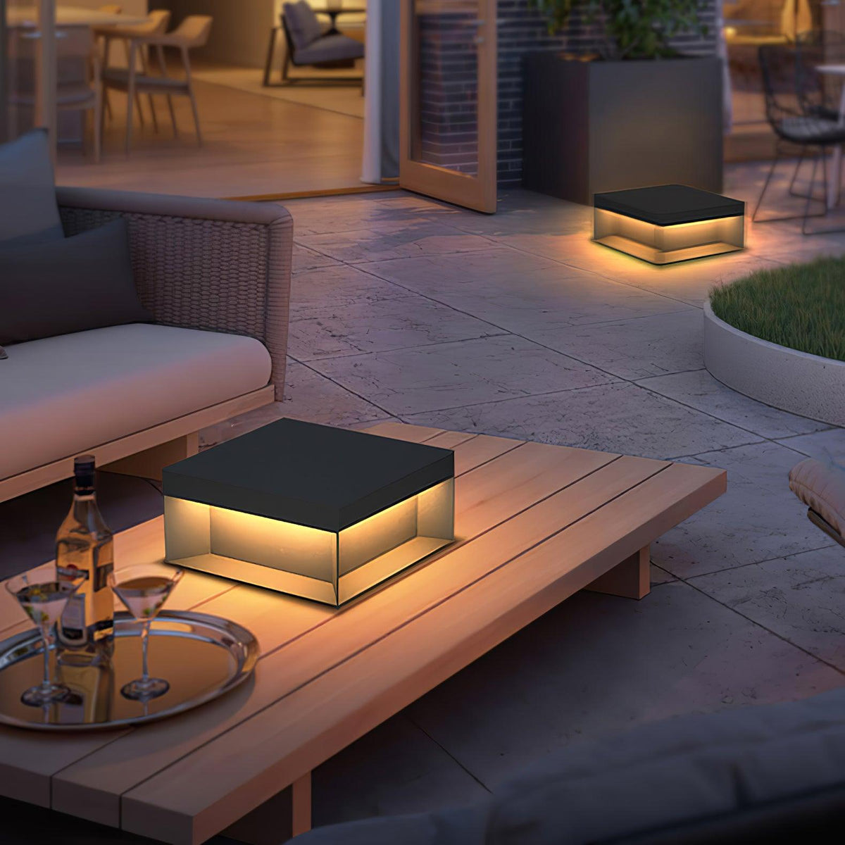 Modern Grey Box Post Light – Solar Pillar Light for Gate