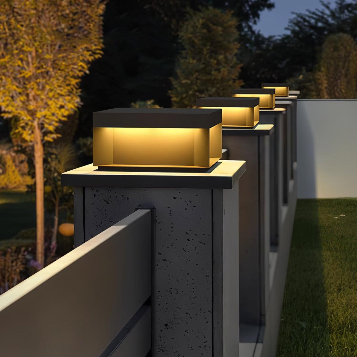 Modern Grey Box Post Light – Solar Pillar Light for Gate