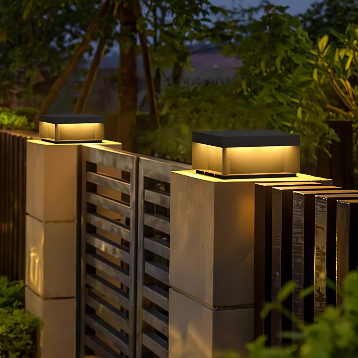 Modern Grey Box Post Light – Solar Pillar Light for Gate