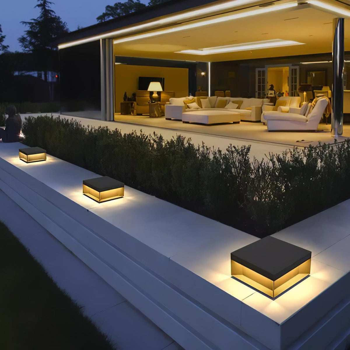 Modern Grey Box Post Light – Solar Pillar Light for Gate
