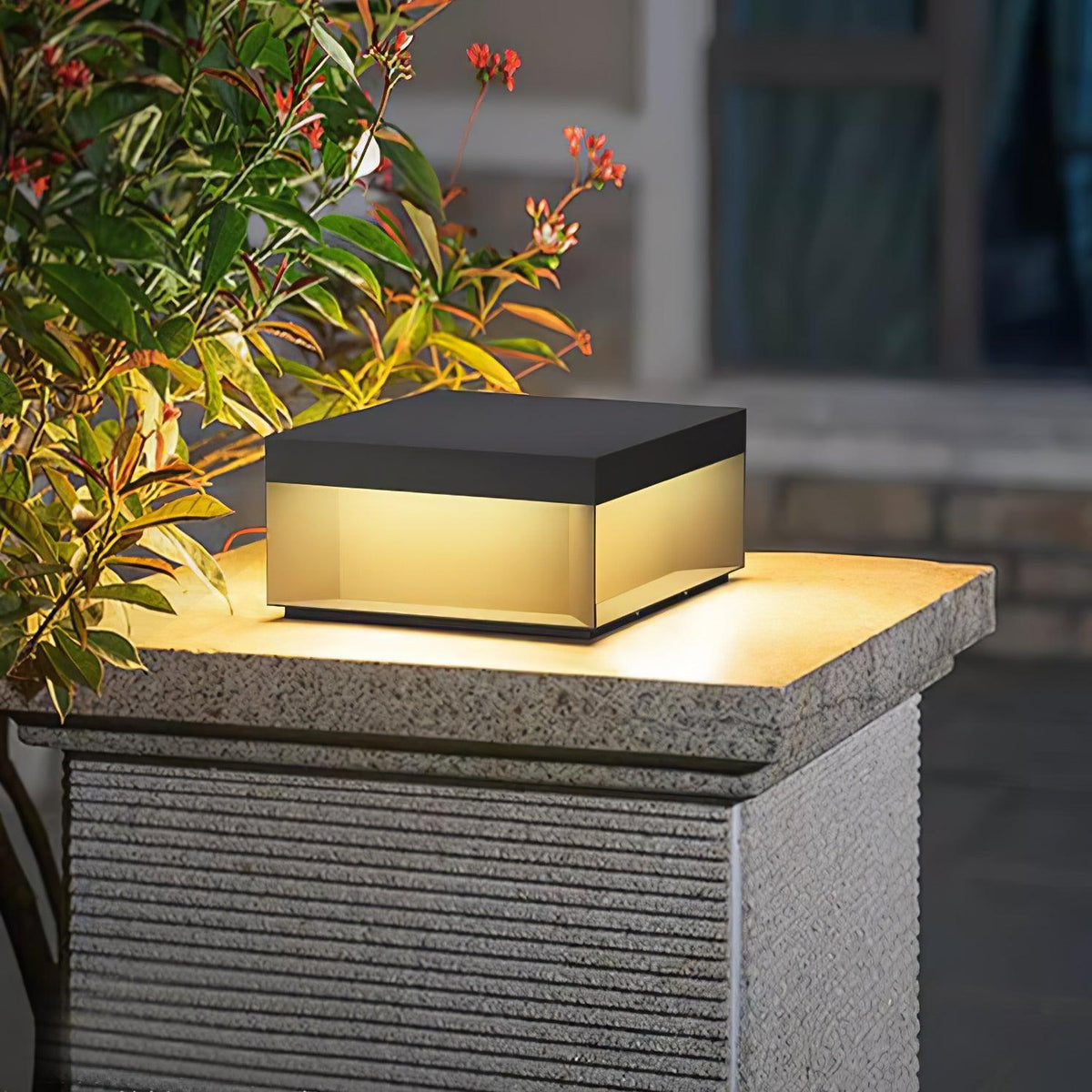 Modern Grey Box Post Light – Solar Pillar Light for Gate