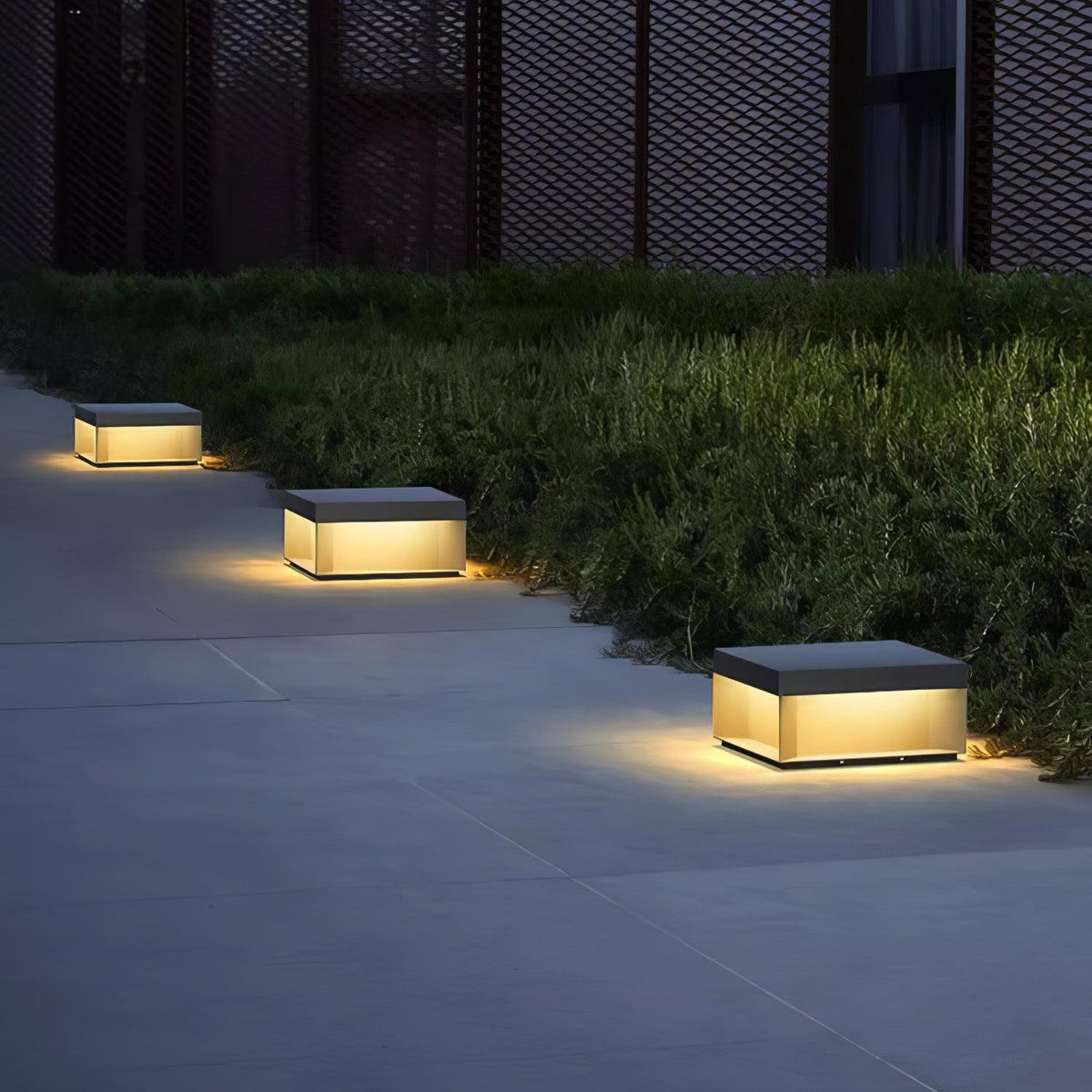 Modern Grey Box Post Light – Solar Pillar Light for Gate