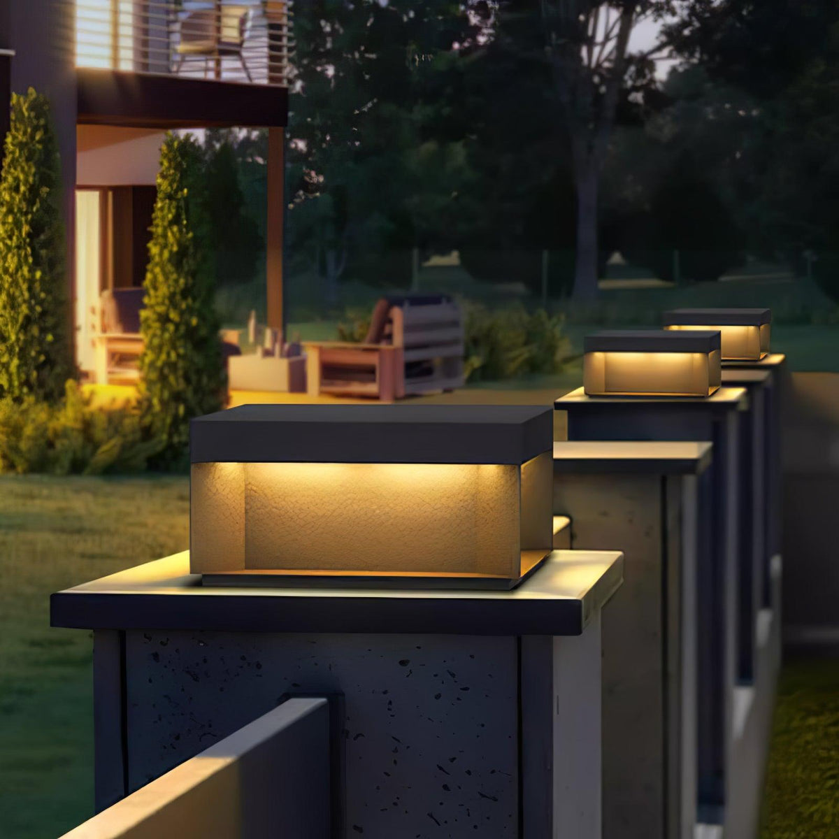 Modern Grey Box Post Light – Solar Pillar Light for Gate