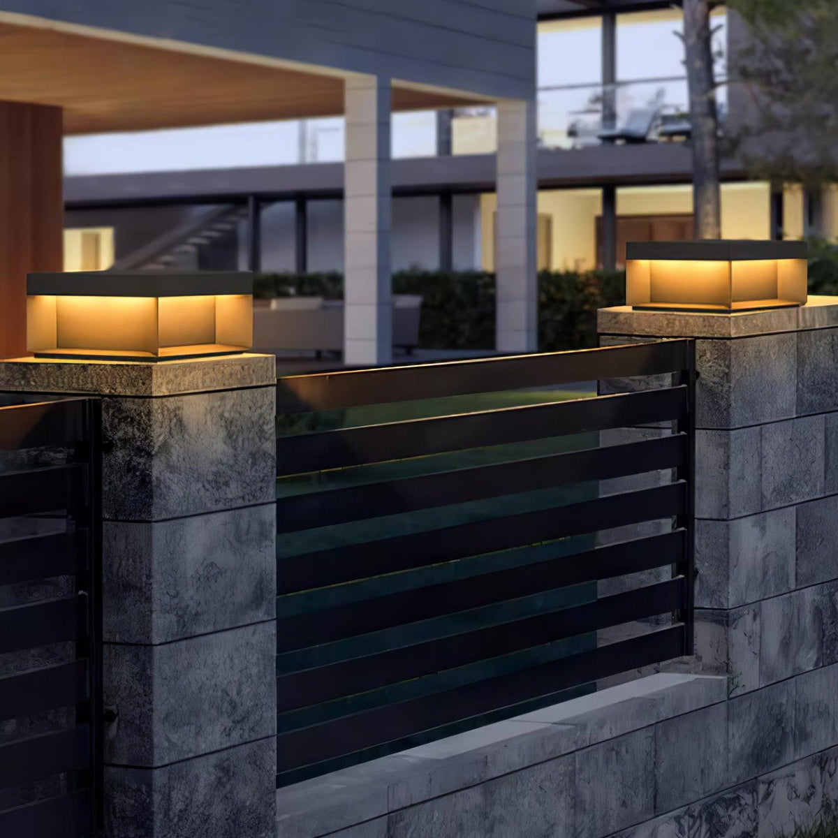 Modern Grey Box Post Light – Solar Pillar Light for Gate