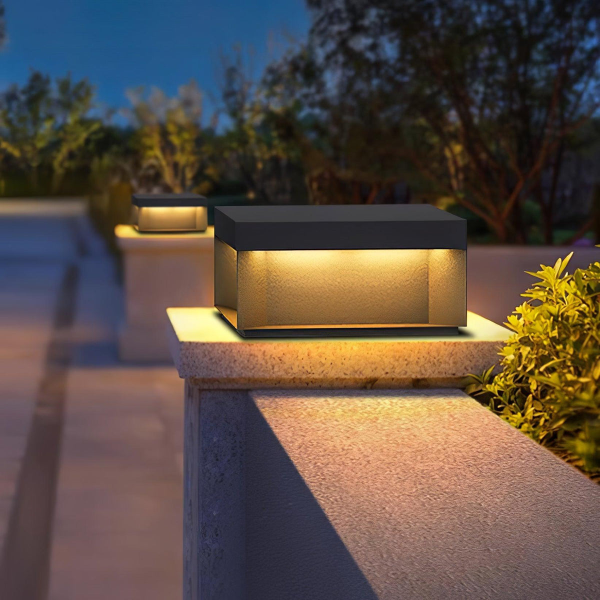 Modern Grey Box Post Light – Solar Pillar Light for Gate