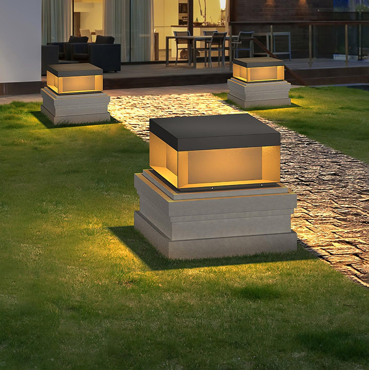 Modern Grey Box Post Light – Solar Pillar Light for Gate