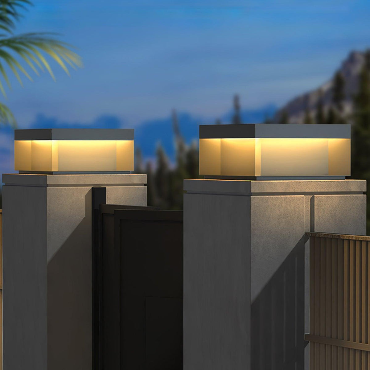 Modern Grey Box Post Light – Solar Pillar Light for Gate